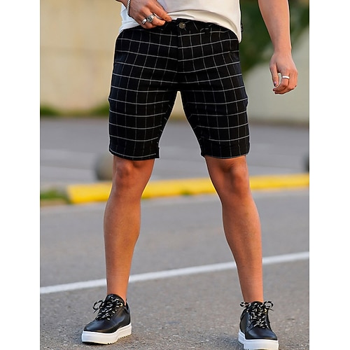 

Men's Shorts Chino Shorts Bermuda shorts Pocket Plaid Comfort Breathable Outdoor Daily Going out Cotton Blend Casual Black