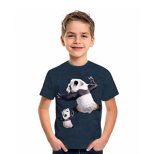 

Barn Gutt T skjorte T-skjorte Grafisk Dyr Panda Kortermet Crewneck Barn Topp utendørs 3D-utskrift Sport Mote Kul Sommer Svart 2-13 år