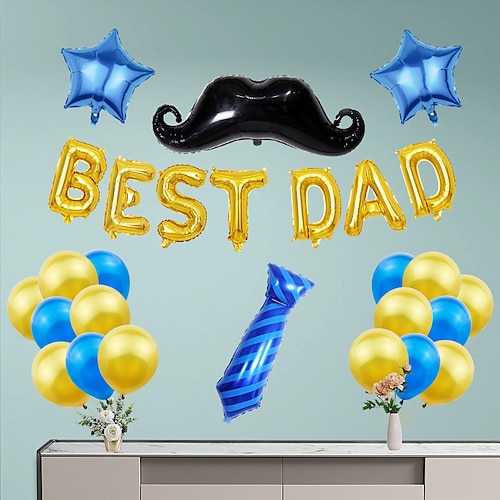 

27Pcs Father'S Day Balloon Set Best Dad 16Inches Letter Beard Tie Balloon