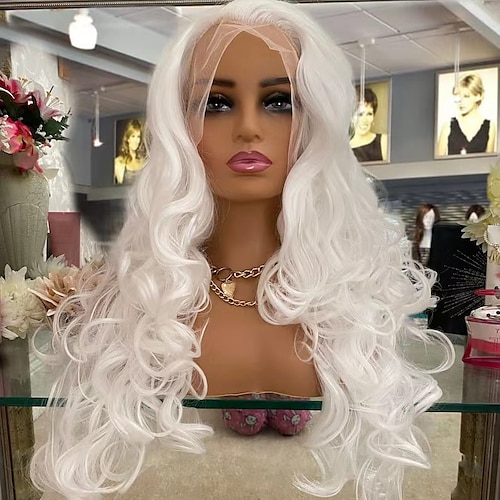 

White Lace Front Wigs Long Wavy Synthetic Wig for Women Natural Hairline Mera Cosplay Party Halloween Heat Resistant Hair