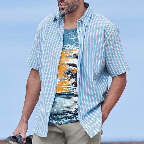 

Per uomo Camicia Camicia con bottoni Camicia estiva Maglietta informale Camicia da spiaggia Azzurro Manica corta A strisce Stampe astratte Collo ripiegabile Strada Giornaliero Tasca frontale