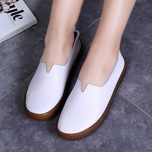 

Dame Slip-Ons Komfort Sko Store størrelser utendørs Daglig Flat hæl Rund Tå Grunnleggende Elegant minimalisme Lær Helfarge Svart Hvit Lysebrun