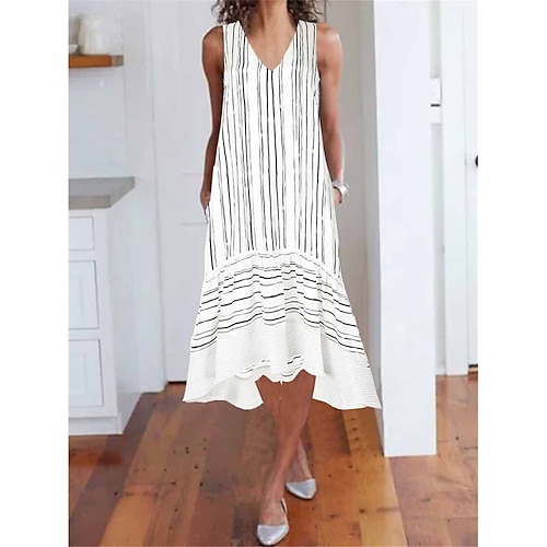 

Per donna Vestito casual Abito senza maniche Abito estivo Banda Tasche Stampa A V Vestito longuette Attivo Di tendenza Esterno Giornaliero Senza maniche Standard Bianco Estate Primavera S M L XL XXL