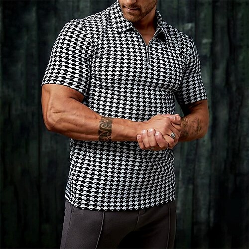 

Per uomo POLO Camicia da golf Golf Informale Per eventi Bavero Chiusura lampo quarto Manica corta Di tendenza Essenziale A quadri Chiusura lampo quarto Estate Standard Nero POLO