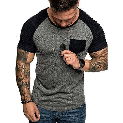 

Per uomo maglietta T-shirt Color Block Sottile pieghettato Manica Raglan Girocollo Strada Da mare Maniche corte Collage Tasca frontale Abbigliamento Di tendenza Originale Essenziale