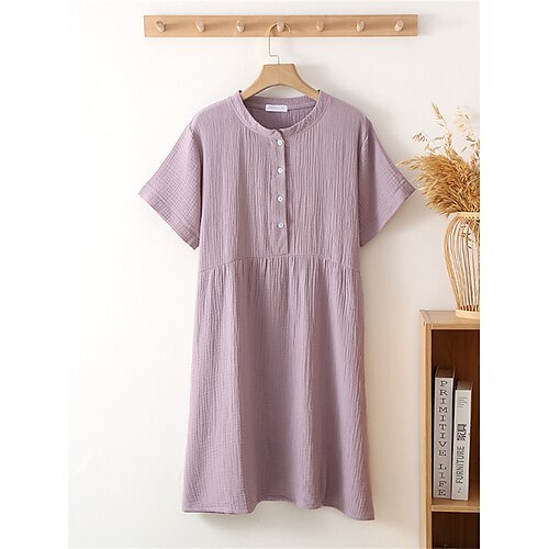 

Dame Pyjamas Nattkjole Nattskjorte Kjoler Ren farge Enkel Fritid Myk Hjem Daglig Feriereise Bomull Pustende Crew-hals Kortermet Kjoler Sommer Vår Rosa Lilla