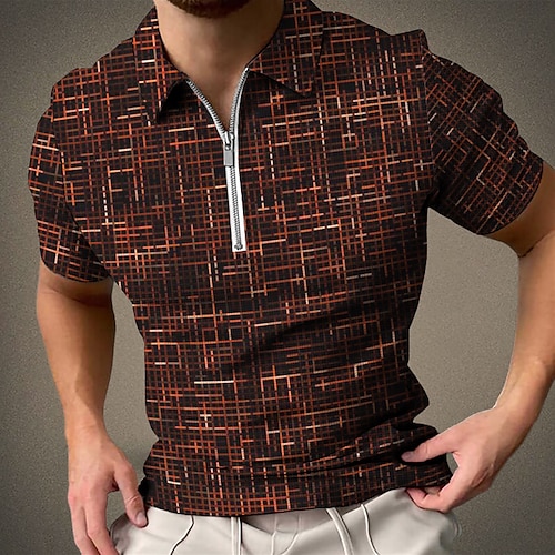 

Herre Zip Polo Vaffel poloshirt POLO Trøje Golftrøje Grafiske tryk Geometri Aftæpning Gul Rød Blå Grøn udendørs Gade Kort Ærme Lynlås Trykt mønster Tøj Mode Designer Afslappet Åndbart