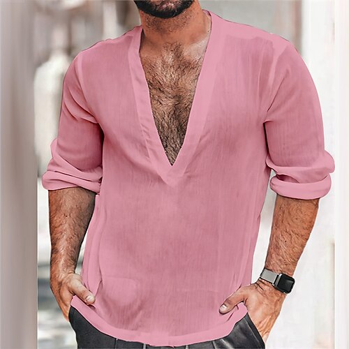 

Per uomo camicia di lino Camicia Camicia estiva Maglietta informale Camicia da spiaggia Bianco Rosa Blu Manica lunga Liscio A V Primavera estate Informale Giornaliero Abbigliamento