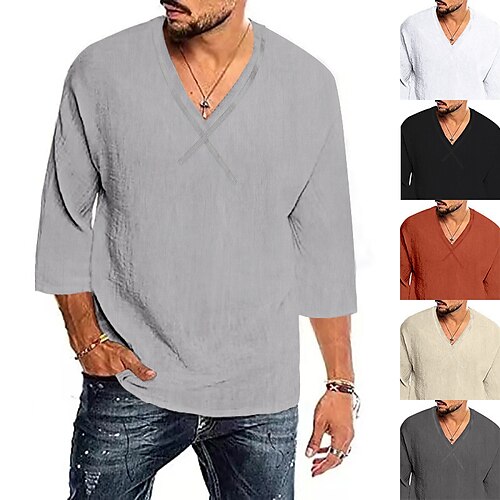 

Per uomo maglietta T-shirt Liscio A V Strada Da mare Manica lunga Abbigliamento Di tendenza Essenziale