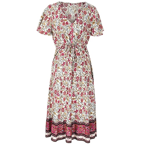 

Per donna Vestito casual vestito a flori Abito estivo Floreale Lacci Increspato A V Vestito longuette Attivo Di tendenza Esterno Strada Manica corta Morbido Nero Bianco Rosso Estate Primavera S M L