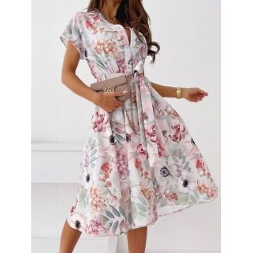 

Dame Uformell kjole Floral kjole Sommerkjole Blomstret Trykt mønster V-hals Midikjole Aktiv Moderne Daglig Ferie Kortermet Normal Rosa Sommer Vår S M L XL XXL