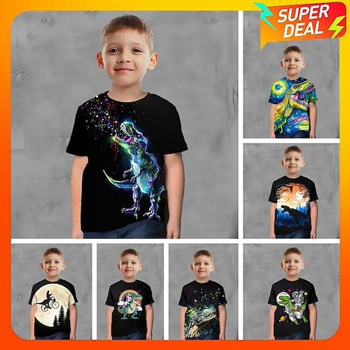 

Barn Pojkar T-shirt Kortärmad Dinosaurie 3D-tryck Grafisk Djur Svart Barn Blast Sommar Aktiv Häftig söt stil Skola Dagliga kläder 3-12 år