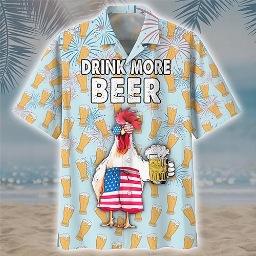 

Men's Shirt Summer Hawaiian Shirt Graphic Prints Beer American Flag Turkey Cuban Collar Blue Outdoor Casual Short Sleeve Print Clothing Apparel Sports Fashion Streetwear Designer