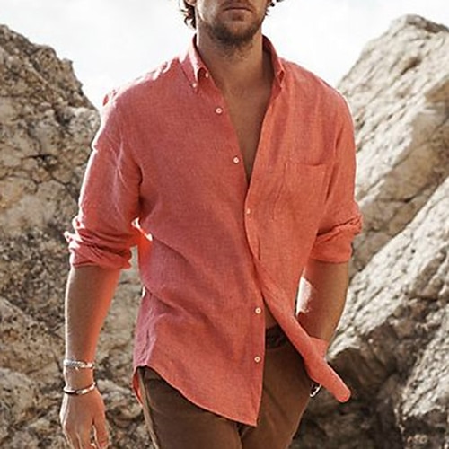 

Per uomo camicia di lino Camicia Camicia estiva Maglietta informale Camicia da spiaggia Rosa Manica lunga Liscio Bavero Primavera estate Hawaiano Per eventi Abbigliamento Tasche