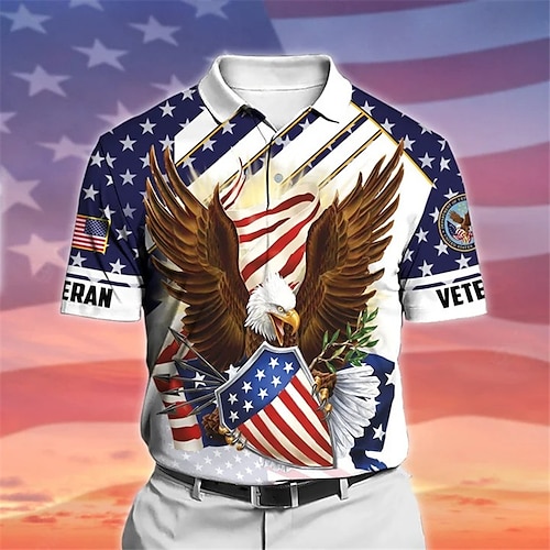 

Herre Button Up Poloer Revers polo POLO Trøje Golftrøje Bogstaver Grafiske tryk Ørn Amerikansk flag Aftæpning Sø blå Sort Hvid Rød Blå udendørs Gade Kort Ærme Trykt mønster Tøj Sport Mode Gade