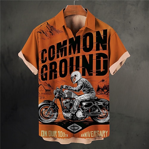 

Homens Camisa Social Camisa havaiana Letra Estampas Abstratas Vintage Motocicletas Aberto para a Lateral Laranja Cáqui Cinza Claro Cinzento Ao ar livre Rua Manga Curta Imprimir Roupa Moda Roupa de