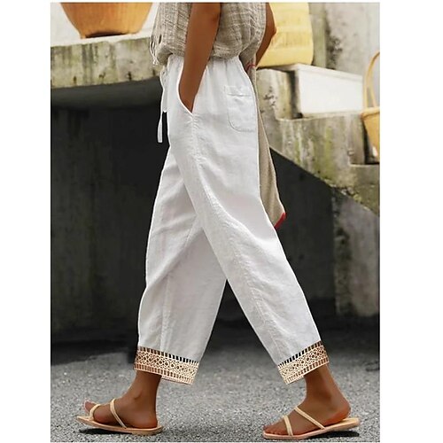 

Per donna Pantaloni Simillino Bianco Di tendenza Casual / quotidiano Tasche laterali Alla caviglia Comfort Liscio S M L XL 2XL