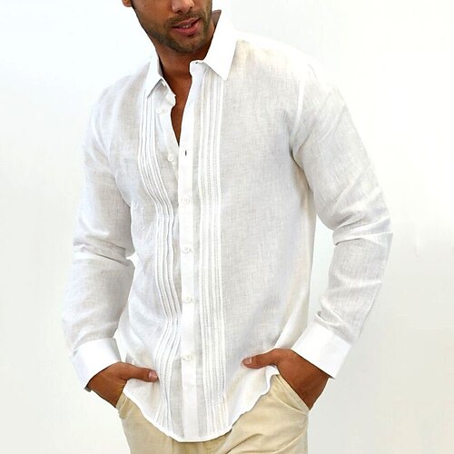 

Per uomo camicia di lino Camicia con bottoni Camicia estiva Maglietta informale Bianco Manica lunga Liscio Colletto da cerimonia con passante Primavera estate Informale Giornaliero Abbigliamento