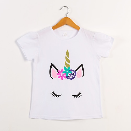 

Baby Pige T-shirt Tegneserie udendørs Kortærmet Crewneck Aktiv 3-7 år Sommer Hvid Elfenben Gul