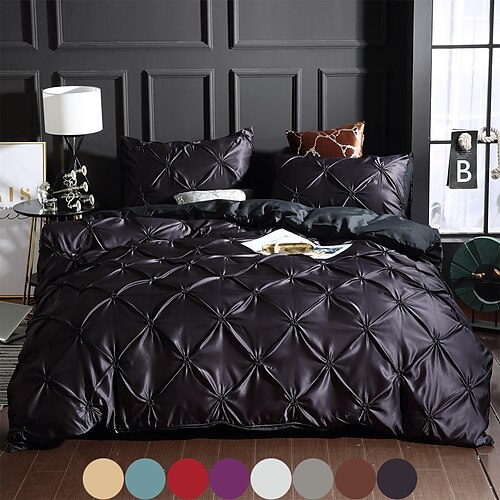 

conjunto de cama de seda de gelo lavado puxando flor artesanato capa de edredon fronha conjunto de cama de três peças