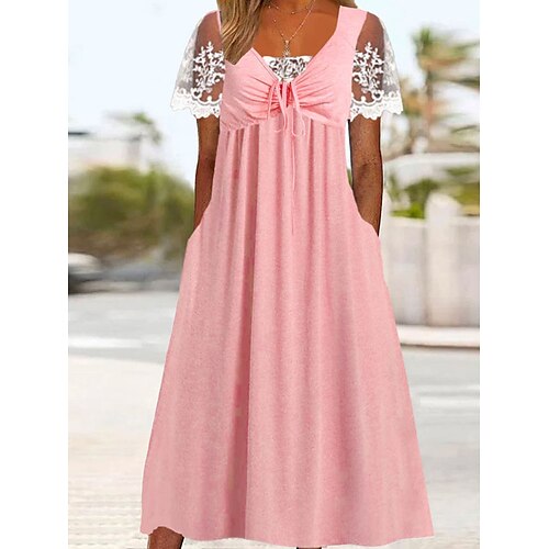 

Per donna Vestito casual Abito estivo Abito plissettato Liscio Lacci Pizzo A V Manica in pizzo Vestito longuette Di tendenza Moderno Esterno Giornaliero Manica corta Standard Rosa Estate Primavera S