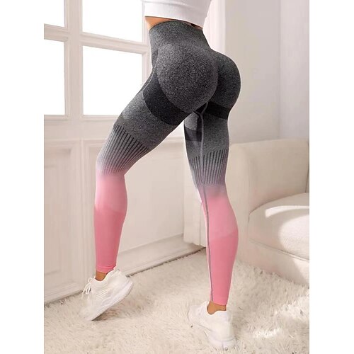 

Dame Leggins Scrunch Butt Sømløs Bootcut Mavekontrol Balleløft Hurtigtørrende Høj Talje Yoga Fitness Gym Træning Strømpebukser Gradientfarve Sort pulver Spandex Sport Sportstøj Elastisk