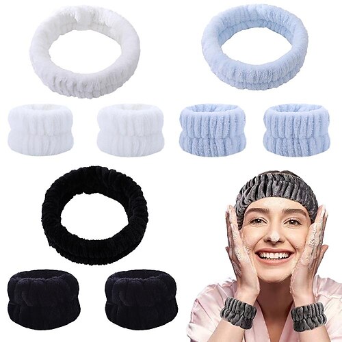 

Set di 3 fasce per capelli con fiocco carino e set di braccialetti, fascia per spa da donna per lavare il viso, fascia per capelli per il trucco, fasce per la cura della pelle