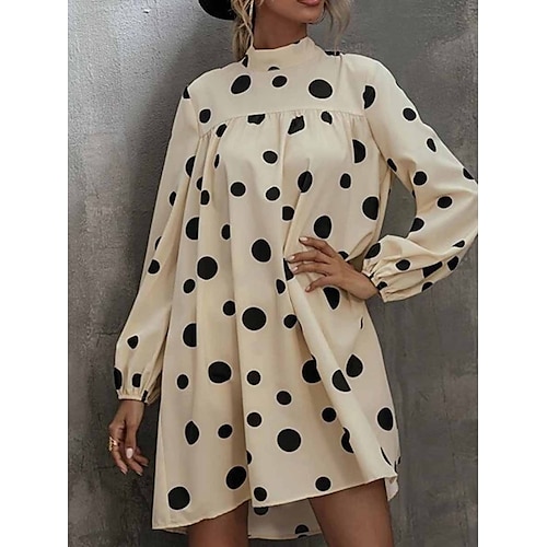 

Per donna Vestito casual Abito a pois Abito stampato A pois Increspato Con fiocco A collo alto Vestito longuette Di tendenza Streetwear Strada Giornaliero Manica lunga Morbido Verde scuro Beige