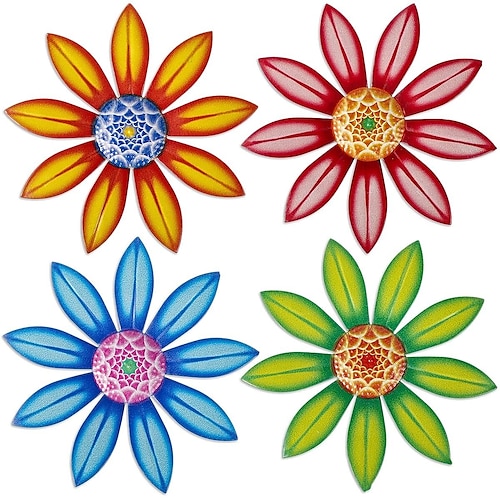 

1 pc fleurs en métal décoration murale 6,7 pouces fleur sculpture murale, sculpture florale peinte à la main, art mural en métal suspendu décoration murale pour intérieur extérieur maison bureau salle