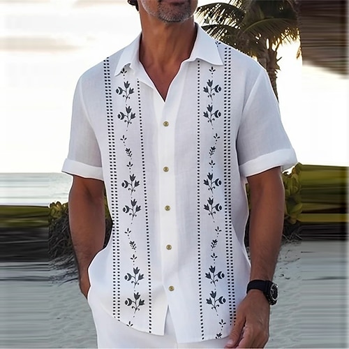 

Hombre Camisa camisa hawaiana Floral Estampados Cuello Vuelto Blanco Exterior Calle Mangas cortas Estampado Ropa Moda Ropa de calle Design Suave