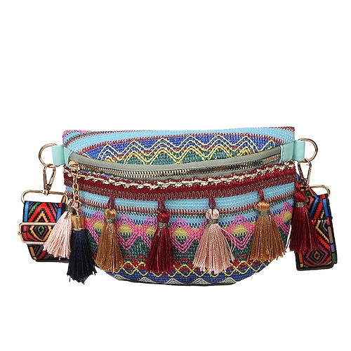 

Dame Crossbody-veske Brystveske Strå Daglig Broderi Stor kapasitet Folk Gul Blå Kakifarget