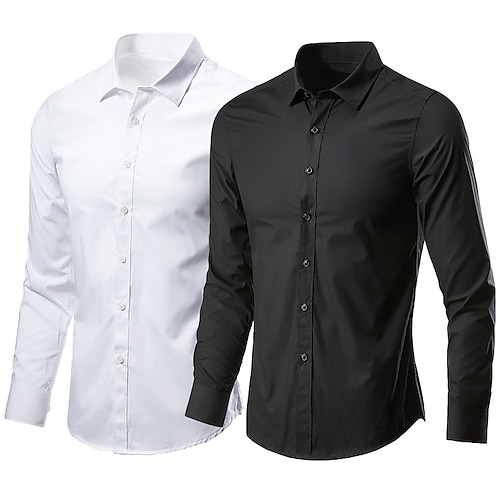 

Hombre Abotonar la camisa Camisa para Vestido Camisa de cuello Negro Blanco Rosa Manga Larga Plano Cuello Primavera Otoño Boda Trabajo Ropa