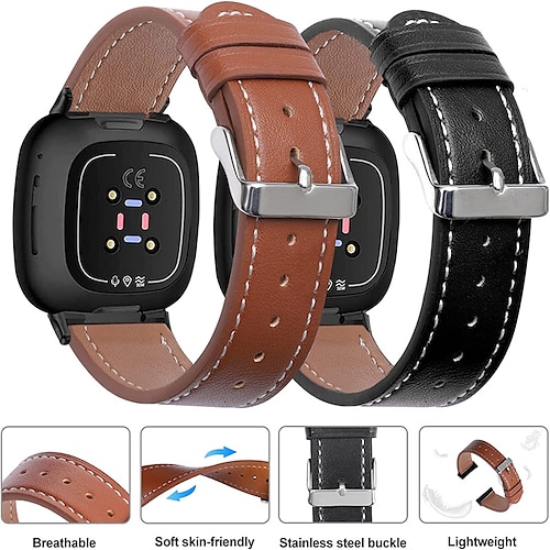 

2 Trousses Bracelet de montre connectée Compatible avec Fitbit Versa 3 Sense Cuir Montre intelligente Sangle Ajustable Femme homme Bracelet Sport Remplacement Bracelet