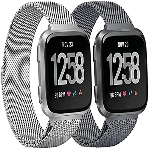 

2 Pack Smart Watch Band Compatible with Fitbit Versa 2 / Versa Lite / Versa SE / Versa Stainless Steel Smartwatch Strap Magnetic Clasp Adjustable Mesh Milanese Loop Replacement Wristband