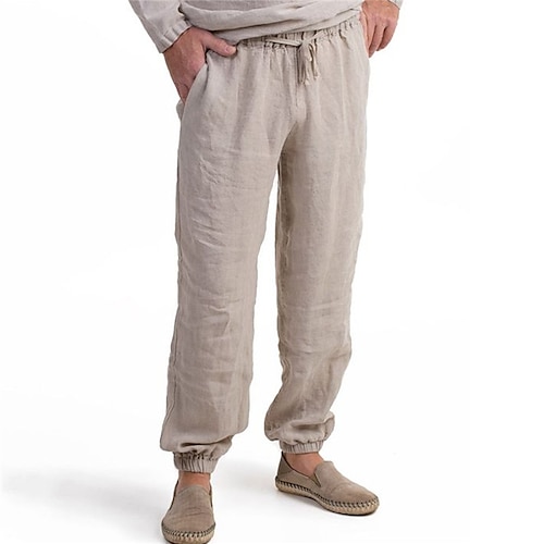 

Per uomo Pareggiatore Pantaloni di lino Pantaloni Pantaloni estivi Pantaloni da spiaggia A cordoncino Vita elastica Liscio Comfort Traspirante Informale Giornaliero Per eventi Misto cotone e lino Di