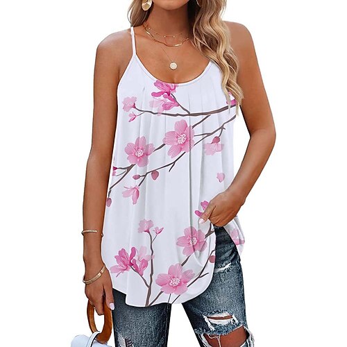 

Mujer Camiseta sin mangas Blanco Rosa Rojo Floral Corazón Estampado Sin Mangas Casual Festivos Básico Escote en U Regular Flor S