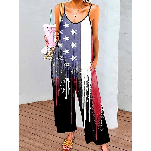 

Damen Jumpsuit Bedruckt Bedruckt V Ausschnitt Strassenmode Ordinär Strasse Täglich Lockere Passform Gurt Schwarz Weiß Gelb S M L XL Sommer