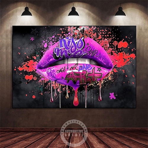 

beije-me graffiti lábios pop art pintura em tela pôster de amor abstrato e imprima imagens de parede de arte para sala de estar decoração de casa