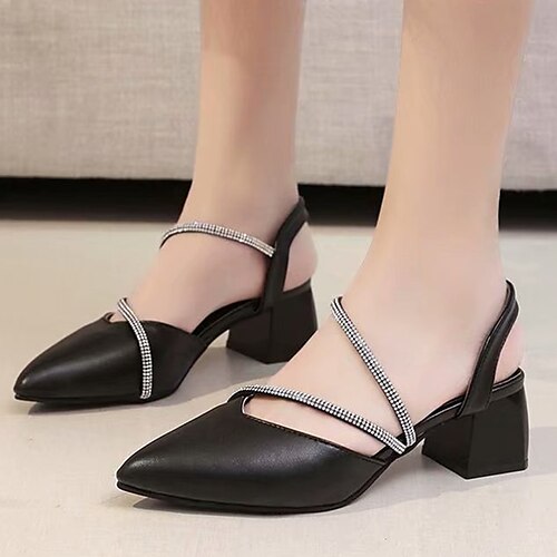 

Women's Sandals Ankle Strap Sandals Chunky Heel Pointed Toe Casual Faux Leather Loafer Black Beige