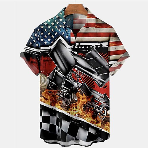 

Homens Camisa Social Camisa havaiana Carro Estampas Abstratas Bandeira americana Aberto para a Lateral Preto Vermelho Azul Ao ar livre Rua Manga Curta Imprimir Roupa Moda Designer Casual Macia