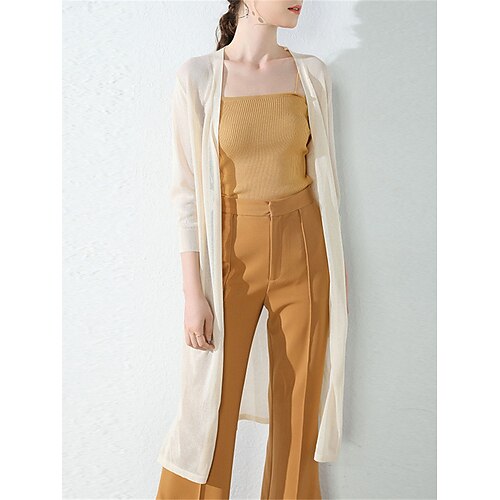 

Gilet Cardigan Maille Femme A côtes Tricoter Tunique Fendu Couleur unie Drapé mode Décontractées Vacances Sortie Manches 3/4 Eté Printemps Noir Blanche M L XL