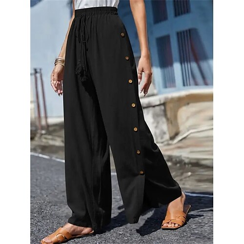 

Dame Store størrelser lounge Bukser Ren farge Mote Fritid Myk Hjem Daglig Seng Polyester Pustende Lang bukse Bukse Knapp Lomme Sommer Vår Svart Blå