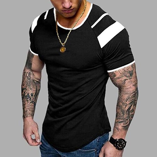 

Herre T-shirt Farveblok Raglan ærme Rund Hals Ferierejse I-byen-tøj Kort Ærme Tøj Mode Basale Afslappet