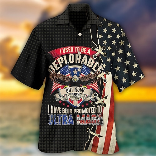 

Hombre Camisa camisa hawaiana Estampados Cosecha Águila Bandera estadounidense Collar Cubano Negro Rojo Exterior Casual Manga Corta Estampado Ropa Deportes Moda Ropa de calle Design