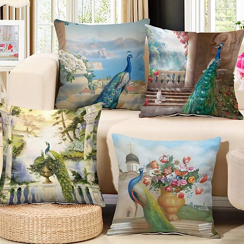 

Peacock Colorful Double Side Pillow Cover 4PC Soft Decorative Square Cushion Case Pillowcase for Bedroom Livingroom Sofa Couch Chair