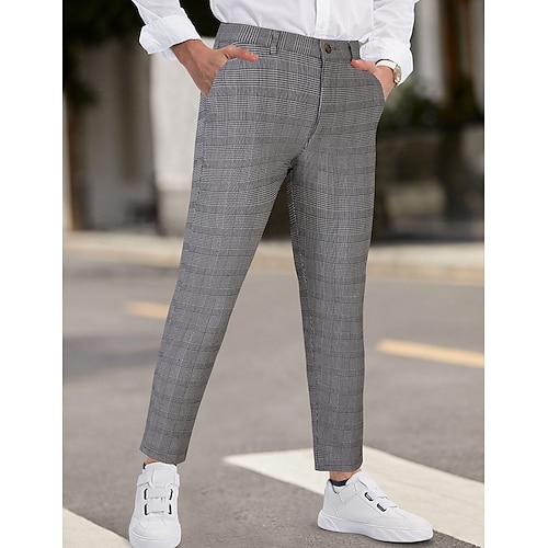 

Per uomo Pantaloni Chino Pantaloni chino Tasche A quadri Comfort Traspirante Attività commerciale Giornaliero Di tendenza Informale Grigio