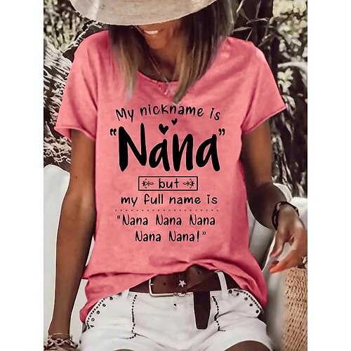 

Mulheres Camiseta Preto Branco Rosa Letra Imprimir Manga Curta Diário Final de semana Básico Decote Redondo Padrão Pintura S