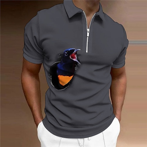 

Per uomo Polo con zip POLO Camicia da golf Golf Animali Uccello Stampe astratte Collo ripiegabile Grigio scuro Grigio Esterno Strada Maniche corte Cerniera Stampa Abbigliamento Di tendenza Originale