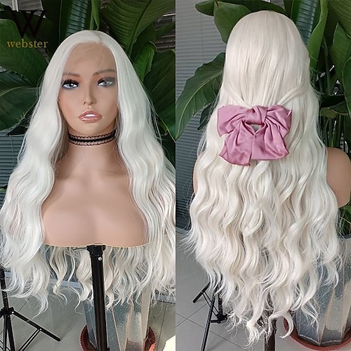 

Long Wavy Synthetic Lace Front Wig for Women Glueless White Blonde Lace Wig