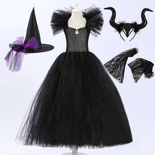 

Bruxa Maléfico Vestidos Fantasia de festa temática Para Meninas Cosplay filme Fantasias Festa a fantasia Preto Vestido Mangas Chapéu Dia da Criança Baile de Máscaras Organza